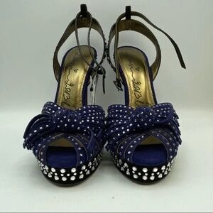 Lanvin navy blue suede leather platform sandals Swarovski crystal | size 37